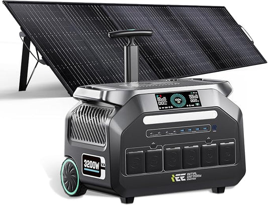 IEE 3200W Portable Power Station with 1x200W Solar Panel,2048WH Lifepo4 Battery Solar Generato,1800W 1.2H Fast Charge 14 Output Ports 5-8MS EPS,APP Control Below 30DB Noise,for Home Backup,RV,Travel.