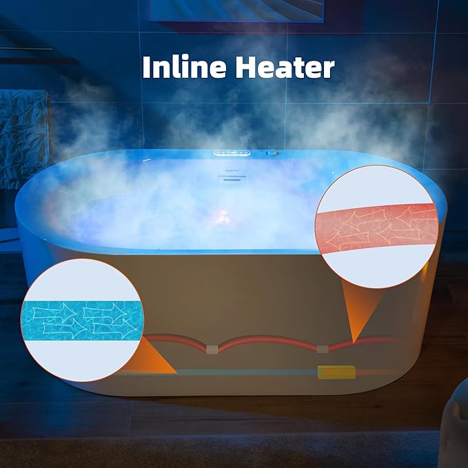 WOODBRIDGE 59" x 31-1/2" Whirlpool Water Jetted and Air Bubble Freestanding Heated Soaking Combination Bathtub with LED control panel,BJ-100