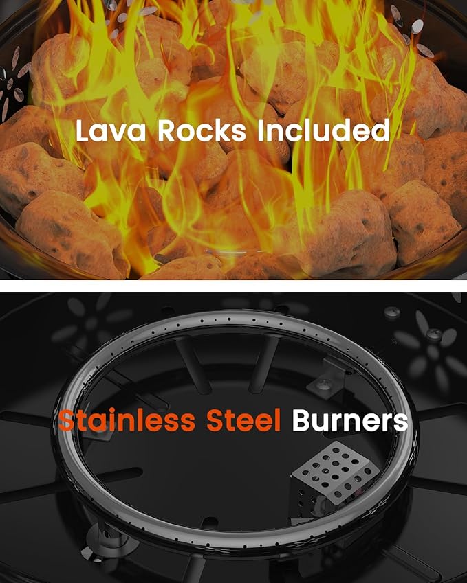 AMADA HOMEFURNISHING 24″ Propane Fire Pit with Grill Grate, 58,000 BTU, Folding Legs, Propane Tank Holder, Cover, and Carry Strap, No Ignition Needed, Easy Flame Adjustment, Portable
