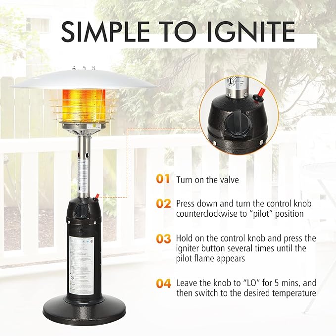 Tangkula Tabletop Propane Patio Heater, 11,000 BTU Portable Outdoor Heater W/Adjustable Flame, Simple Ignition System, Tipping-Over Protection, Ideal for Courtyard, Garden, Patio Restaurant (Black)