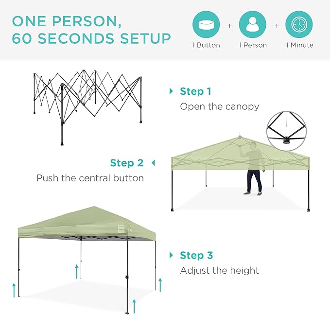 Best Choice Products 8x8ft 1-Person Setup Pop Up Canopy Tent Instant Portable Shelter w/ 1-Button Push, Case, 4 Weight Bags - Sage Green
