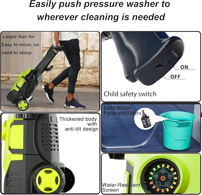 2026NEW Pressure Power Washer with 4 Quick Connect Nozzles, Inlet Hose & Filter, Foam Cannon for Cars/Fences/Driveways/Patios/Home Cleaning,30" X 13.2" X 12.2"