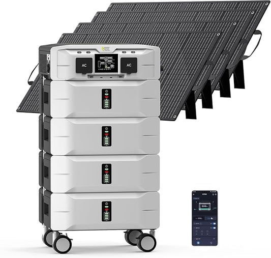 IEE SP5000 10240Wh Solar Power Station, 5000W(9000 Peak) AC Output, 120V/240V Split Phase LFP Battery with 4x100W Solar Panels, 1.6h Fast Charge Portable Power Generator for Home Backup, Emergency, RV