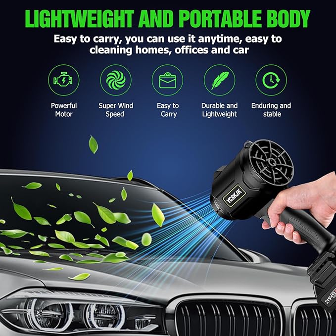 Cordless Leaf Blower, Leaf Blower Cordless with Battery and Charger, Portable Lightweight Handheld Blower, Extended Nozzle, Turbo Jet Blower for Lawn Care, Patio Cleaning, Leaves, Dust (Black)