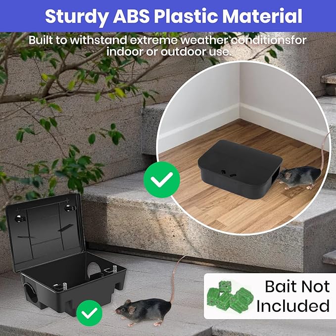 12 Pack Key–Required Rat Bait Stations & Mouse Bait Stations – 6 Large & 6 Compact, Lockable Weather–Resistant Plastic for Indoor & Outdoor – Keeps Children & Pets Safe