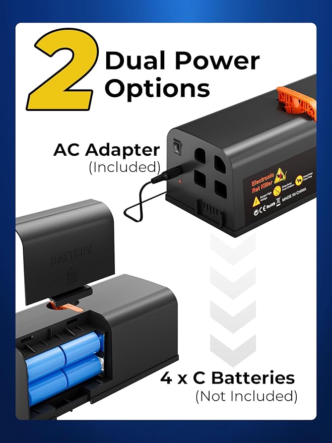Electric Rat Traps Indoor for Home, Electronic Rat Trap with Anti-Escape Baffle, Safe and Effective Rat Killer Zapper, No-Touch Disposal, Adapter Powered Rodent Control for Indoor Use (Black)