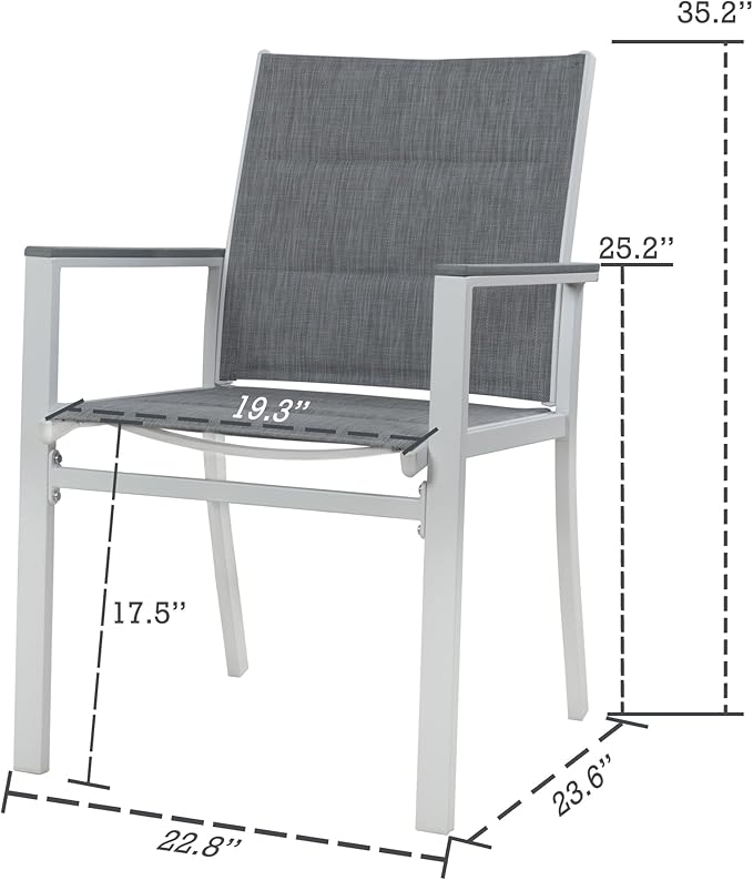 Kozyard Villa Outdoor Aluminum Patio Dining Chair (White Frame, Gray Paded Textilence, Pack of 2)