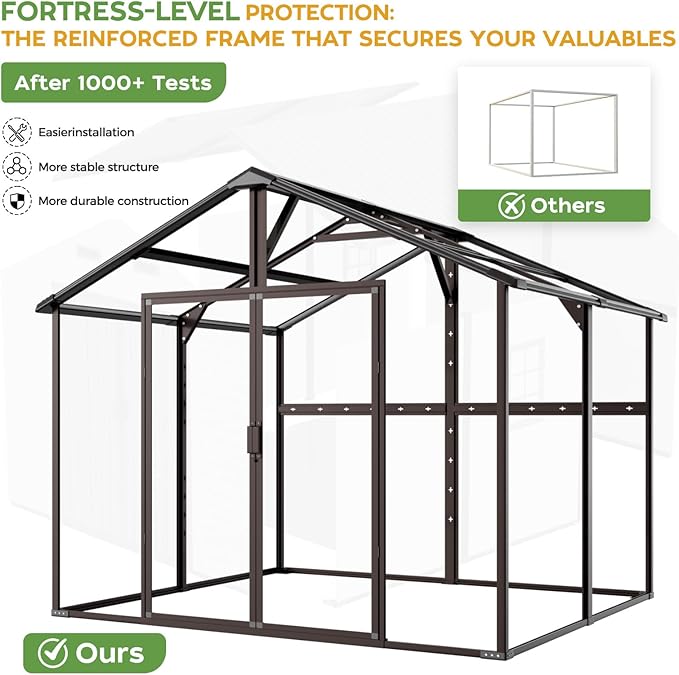 8x8 Shed with Floor, Heavy-Duty Plastic Resin Sheds & Outdoor Storage, Garden Tool Shed for Backyard, Patio, Bike Storage with Lockable Awning Windows & Reinforced Steel Frame（23-Gauage