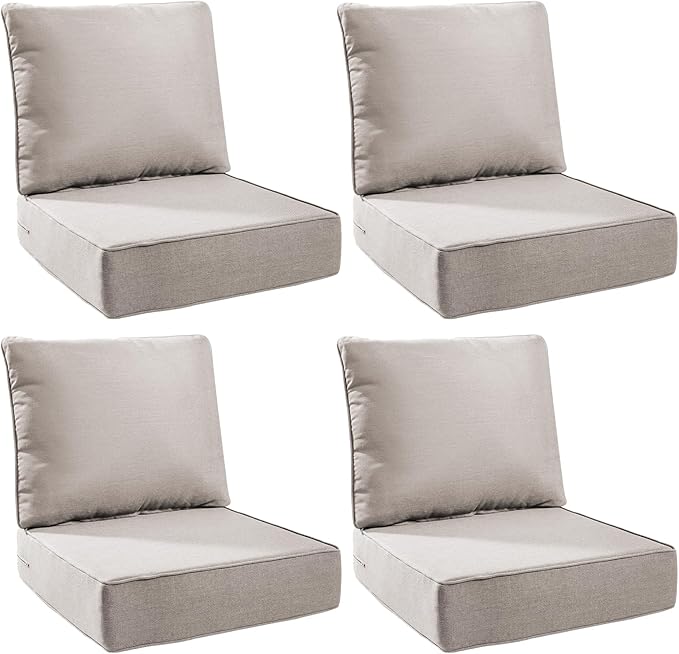 6" Thick Outdoor Cushions 24x24x6, 4-Set Deep Seat Patio Cushions with Removable Cover, Waterproof & Fade Resistant Replacement for Wicker Chair, Loveseat, Sofa - Beige