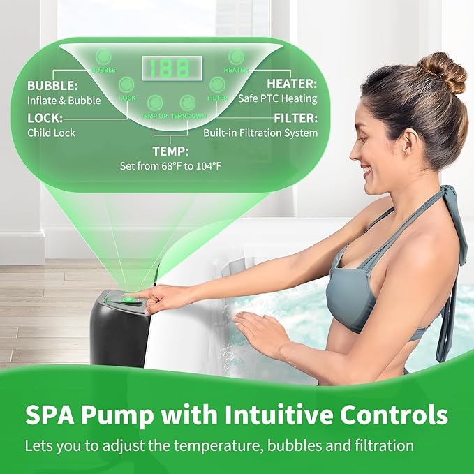 4-6 Person Inflatable Blow Up Hot Tub, Square Portable Hot Tub, Leak-Proof PVC Outdoor Spa with 130 Strong Air Jets, Heater Pump and Insulated Cover, 73” X 73”X 25”