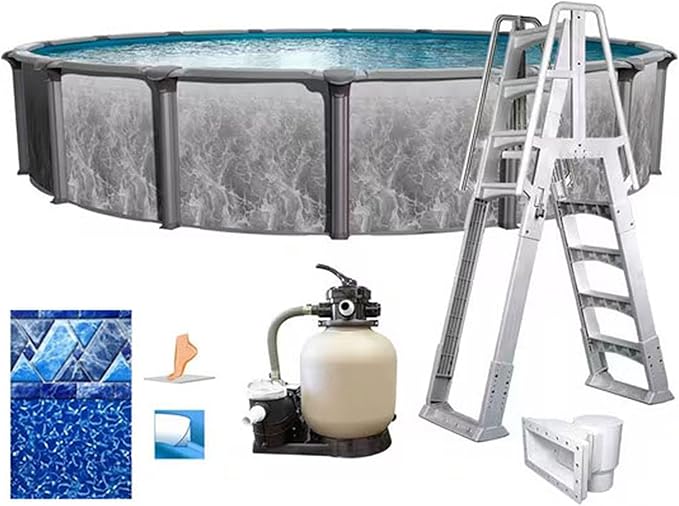 In The Swim 18' Round Above Ground Swimming Pool - Emotion Package - Featuring: Sand Filter, Pump System and A-Frame Ladder