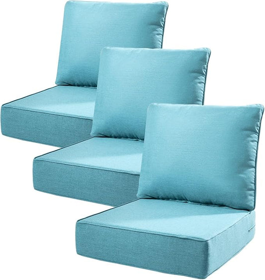 6" Thick Outdoor Cushions 22x24x6, 3-Set Deep Seat Patio Cushions with Removable Cover, Waterproof & Fade Resistant Replacement for Wicker Chair, Loveseat, Sofa - Teal