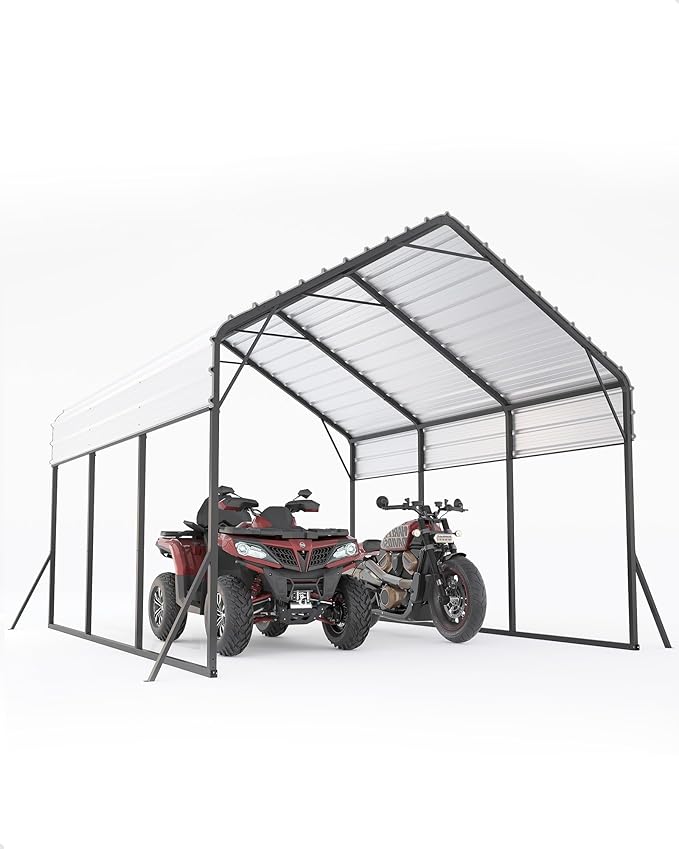 13x16 FT Metal Carport Heavy Duty Car Ports Reinforced Frame, Galvanized Steel Roof and Enhanced Base All-Weather Outdoor Shelter for Cars, Bass Boats, Full-Sized Pickup Trucks, Tractors