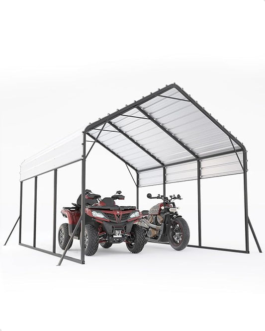 13x16 FT Metal Carport Heavy Duty Car Ports Reinforced Frame, Galvanized Steel Roof and Enhanced Base All-Weather Outdoor Shelter for Cars, Bass Boats, Full-Sized Pickup Trucks, Tractors