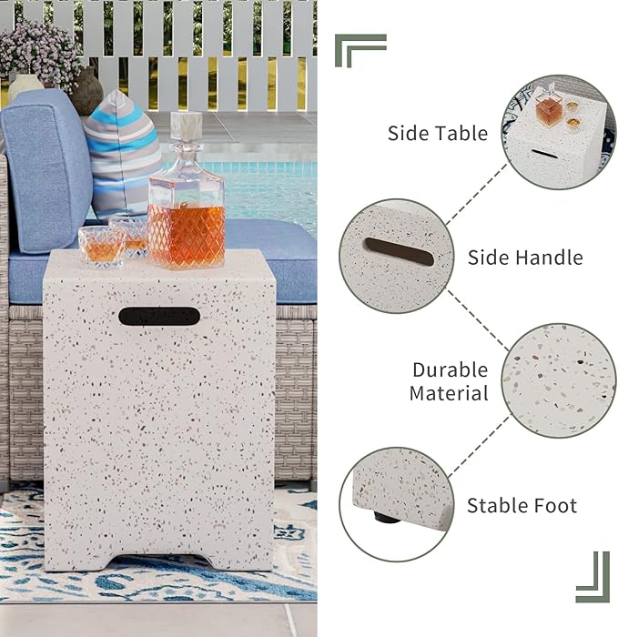 COSIEST 2-Piece Outdoor Propane Fire Table Set, Rectangle Concrete 56" Rectangular Fire Pit, Certified, 50,000 BTU, w 20lb Tank Table,Waterproof Cover for Garden, Porch, Backyard