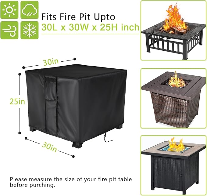 Fire Pit Cover,30 Inch Square Firepit Covers 30x30 for Outdoor Gas Fireplace,Fire Pit Table Covers Square - 30x30x25 Inch