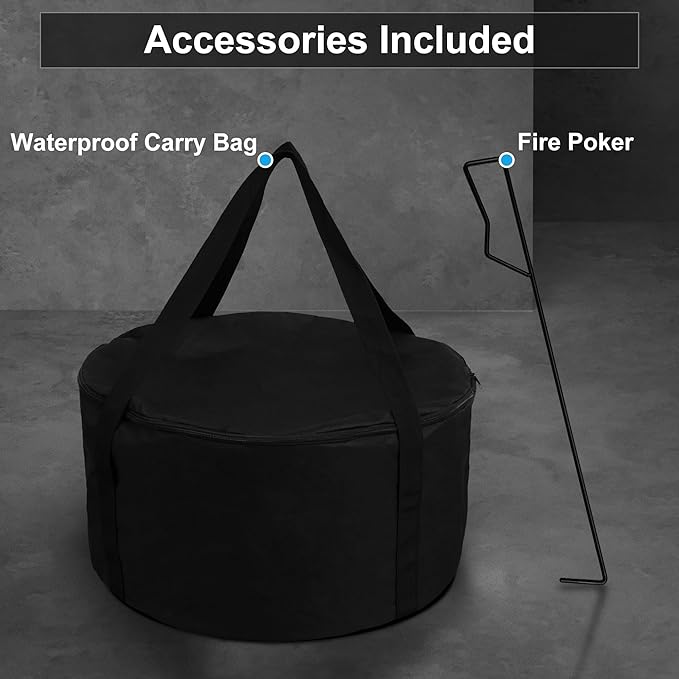 Smokeless Fire Pit, 19.5 Inch Portable Smokeless FirePit for Outside with Fire Poker and Carry Bag, Stainless Steel FirePit, Easy Setup and Storage, Sliver
