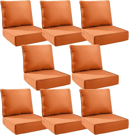 6" Thick Outdoor Cushions 24x24x6, 8-Set Deep Seat Patio Cushions with Removable Cover, Waterproof & Fade Resistant Replacement for Wicker Chair, Loveseat, Sofa - Orange