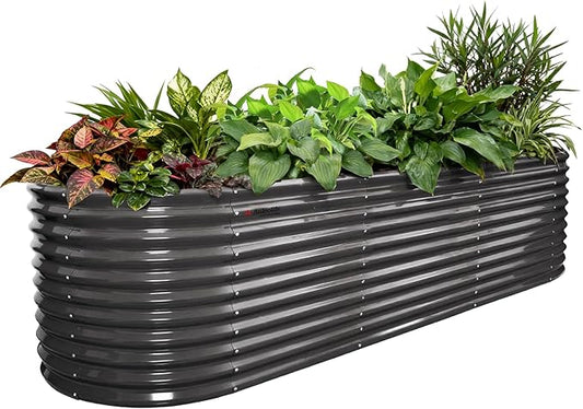 A ANLEOLIFE 30" Extra Tall Galvanized Raised Garden Beds Outdoor, 10x3x2.5ft Large Oval Metal Planter Boxes for Planting Vegetables, Flowers, Fruits, Eco-Safe & Easy Setup, Quartz Grey