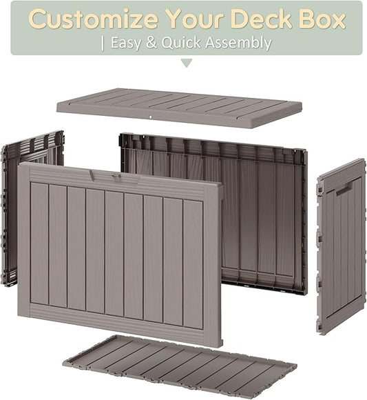 48 Gallon Outdoor Storage Deck Box Waterproof,Garden Tool,Backyard Cushion,Poolside Storage,Small Delivery Boxes for Outside,UV-Resistant & All-Weather,Wood-like Striped Gray