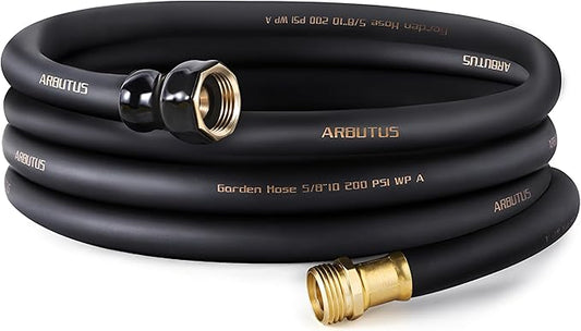 Garden Hose 5/8" x 25ft Brass Rubber Heavy Duty Water Hose 600 PSI Burst Pressure, Durable Flexible Hose for Yard, Car Wash, Pets Black