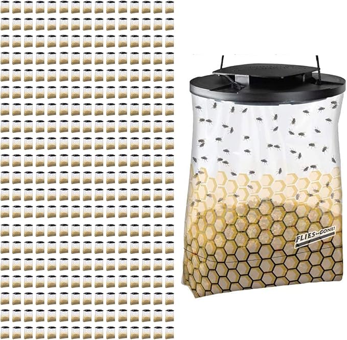 Flies Be Gone Fly Trap - Disposable Non Toxic Fly Catcher - Made in USA - Natural Bait Trap for Patios, Ranches. Easy to Use Outdoor, Keeps Flies from Coming Indoors