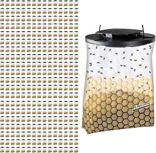 Flies Be Gone Fly Trap - Disposable Non Toxic Fly Catcher - Made in USA - Natural Bait Trap for Patios, Ranches. Easy to Use Outdoor, Keeps Flies from Coming Indoors