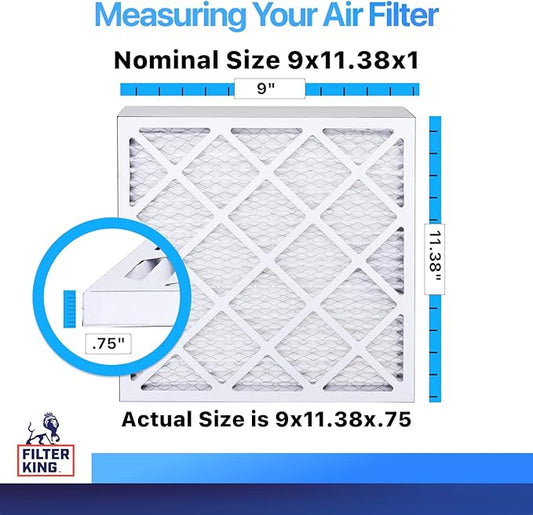 Filter King 9x11.38x1 Air Filter | 4-PACK | MERV 8 HVAC Pleated A/C Furnace Filters | MADE IN USA | Actual Size: 9 x 11.38 x .75"