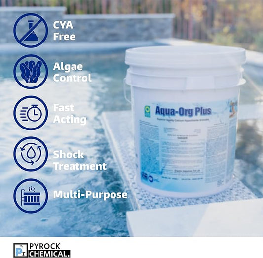 Pool Shock by Aqua Org Plus - 65% Granular Cal Hypo - Swimming Pool Shock for In-Ground, Above Ground, Spas & Hot Tubs - 25 Pound Pail