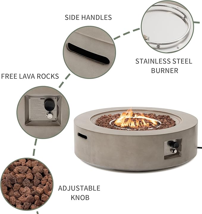 COSIEST 2-Piece Outdoor Propane Firepit Table Set w Tank Table, Certified, 42 inch Gray Fire Table (50,000 BTU) w 16 inches Tank Cover Side Table 20lb for Garden,Pool,Backyard