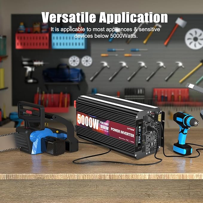 LVYUAN 5000 Watt Power Inverter 12V to 110V 120V for Vehicle, Solar Inverter System, Heavy Duty, RV, Truck, Off Grid,Camping with 4 AC Outlets, LCD Display, Wireless Remote Control, Car Power Inverter