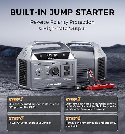 UDPOWER C400 256Wh Portable Power Station | 400W (800W Surge) Pure Sine Wave AC Outlet + PD3.0 USB-C | Solar Generator for Camping, Emergencies, CPAP