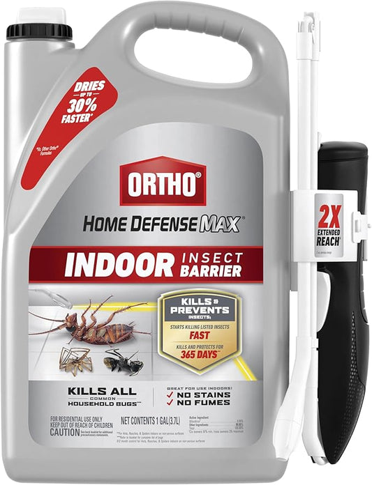 Ortho Home Defense Max Indoor Insect Barrier: With Extended Reach Comfort Wand, Pest Control, No Stains, Starts to Kill Ants, Roaches, Spiders, Fleas and Ticks Fast, 1 gal