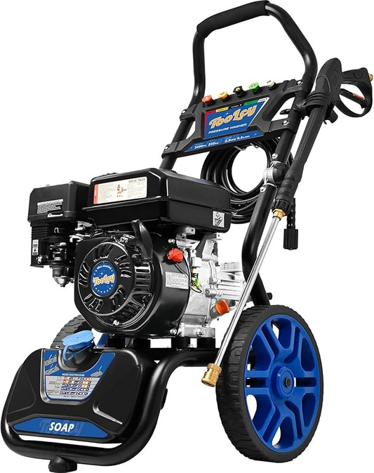 TOOLCY 3400 PSI & 2.8 GPM Gas Powered Pressure Washer with Onboard Soap Tank, Power Washer for Cleaning Cars Homes Patios Fences Driveways, Spray Gun, 5 Nozzles