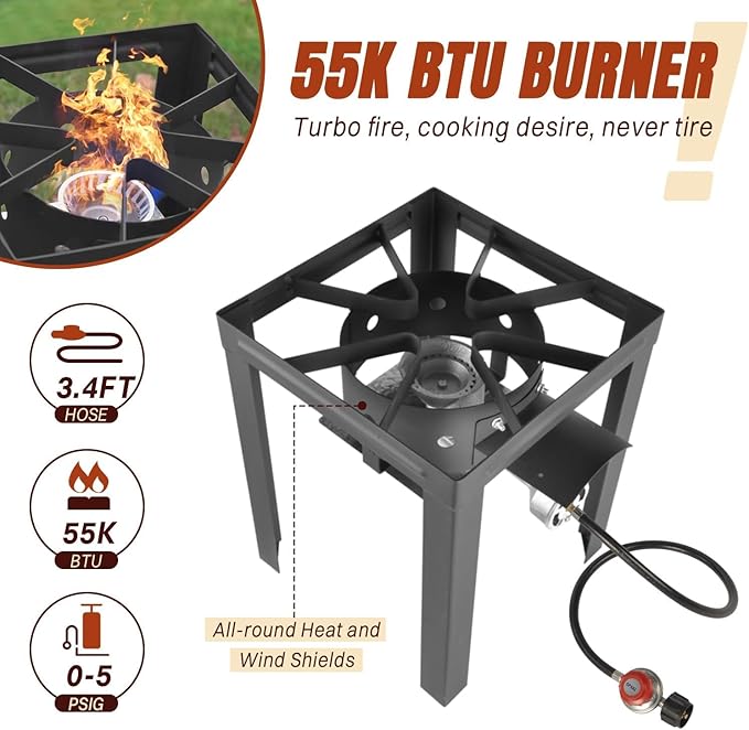 36QT Turkey Fryer Kit, Waterproof Cover & 12-inch Skimmer, 55,000BTU Propane Burner Stove, Aluminum Turkey Fryer Pot, Outdoor Deep Fryer, Crawfish Boiler with Basket