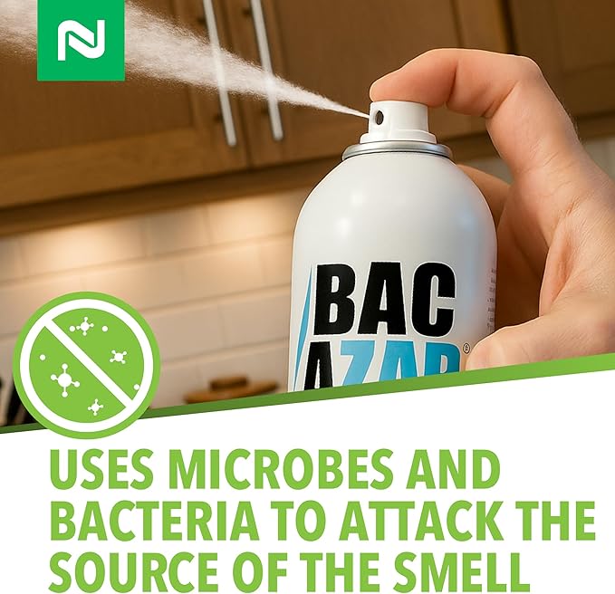 Nisus Bac-Azap Odor Eliminator, Ready-to-Use Bio-Sanitization Liquid, Neutralizes Organic Waste Odors, Safe for Plumbing, 14 Oz