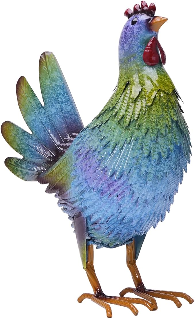 13.4" Metal Blue Chicken Garden Sculptures & Statues for Outdoor Garden Decorations ,Hen Statue for Home Decor, Gradient Impressionist Colors, Handmade Gift for Grandma, Gardener Christmas Holiday