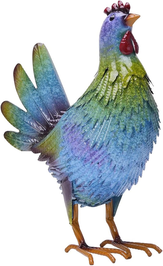 13.4" Metal Blue Chicken Garden Sculptures & Statues for Outdoor Garden Decorations ,Hen Statue for Home Decor, Gradient Impressionist Colors, Handmade Gift for Grandma, Gardener Christmas Holiday