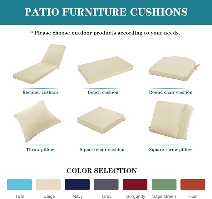 Chaise Lounge Cushion Outdoor, Waterproof and Stain-Resistant Lounge Deck Reclining Chair Cushions for Patio Furniture Lawn Pool Resort Hotel, 80x26x3 Inch, Set of 4, Beige