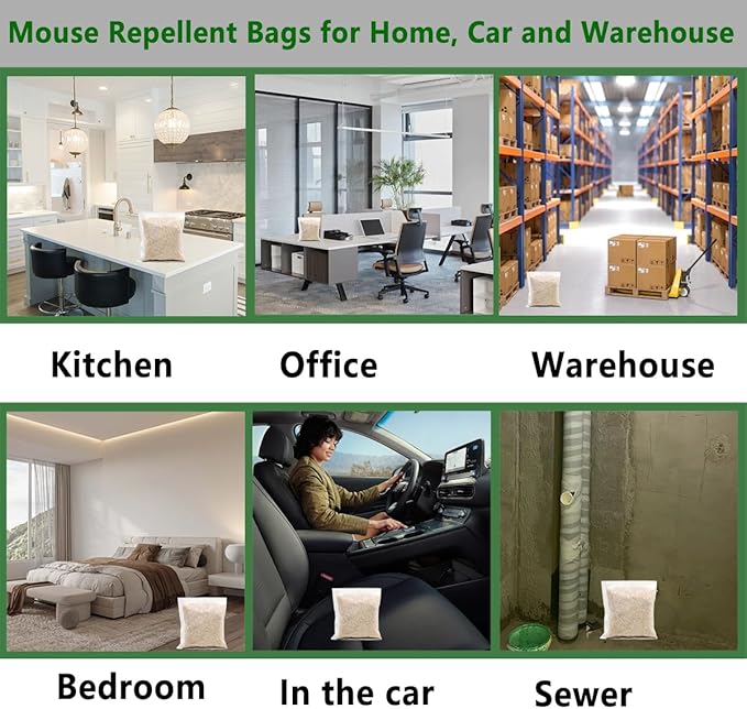 Mouse Repellent Pouches Squirrel Repellent Pouches 10Pack with Peppermint Oil: Natural Rodent Repellent Indoor to Get Rid of Rats, Mice, Squirrels - Rat Repellents for House, Car, and Outdoor