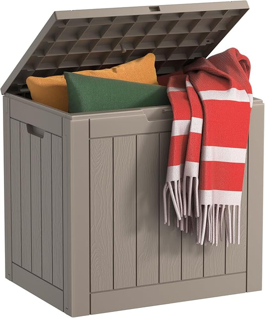 EasyUp 35 Gallon Resin Deck Box Waterproof, UV Resistant Outdoor Storage Box for Delivery, Patio, Garden, and Porch,Striped Gray