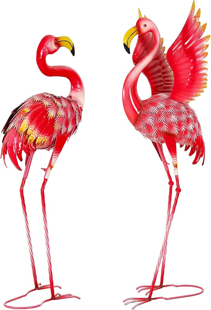 Ultym 36.5" Extra-Large Flamingo Statue, Handmade Metal Flamingo Yard Decor, Lawn Sculptures with Stable Ground Stakes, Backyard Decoration, Metal Garden Art