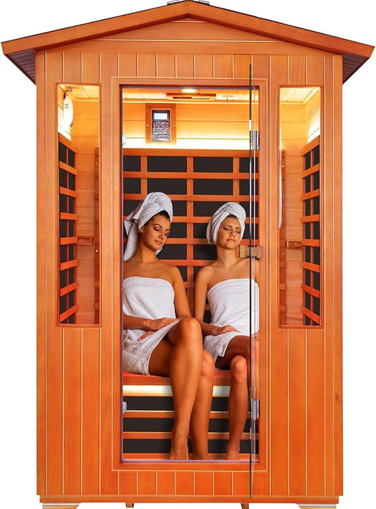 Outdoor Sauna 2 Person Sauna Infrared Saunas Dry Sauna Room Red Cedar and Canadian Fir Wood Wooden 120V Sauna Spa 2080W Red Light Lamp 48.8 * 38.19 * 81.89inch