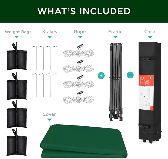 Best Choice Products 8x8ft 1-Person Setup Pop Up Canopy Tent Instant Portable Shelter w/ 1-Button Push, Case, 4 Weight Bags - Forest Green