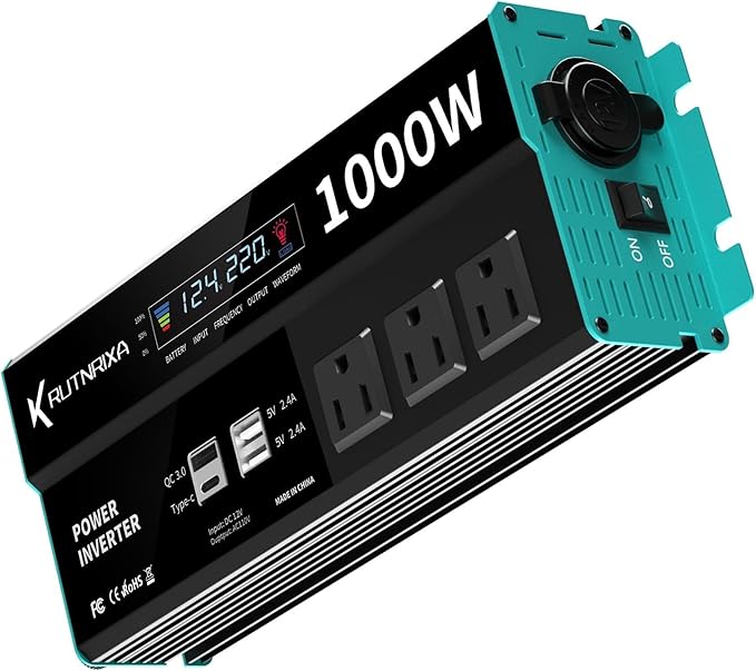 Power Inverters 500W 12V DC to 110V AC Converter for Vehicles USB-C/PD 25W Fast Charging Ports Car Charger Adapter with a Cigarette Lighter Ports Plug Outlet(Modified sine wave-1000W)