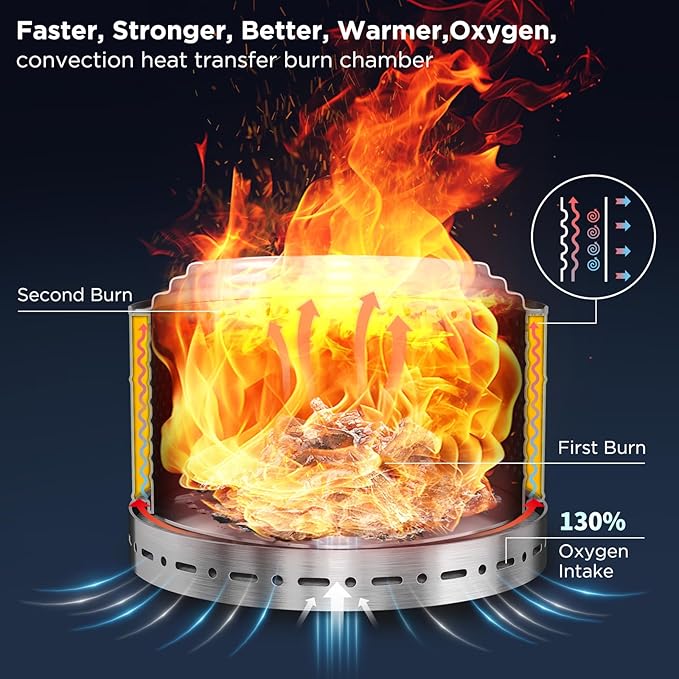 Large Smokeless Fire Pit 26" with Stand Wood Burning Stainless Steel Outside Firepits for Outdoor Backyard Patio Garden Picnic Camping Bonfire