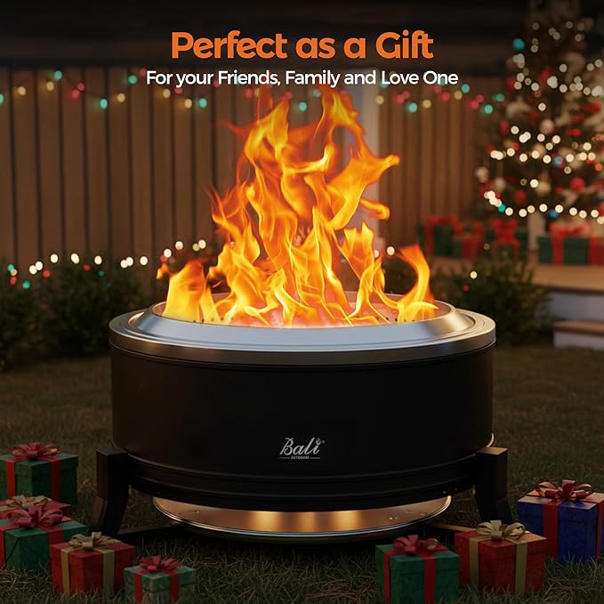 BALI OUTDOORS 27 inch Smokeless Firepit Outdoor, Outdoor Fire Pit Patio with Ash Pan, Portable Fire Pit Wood Burning