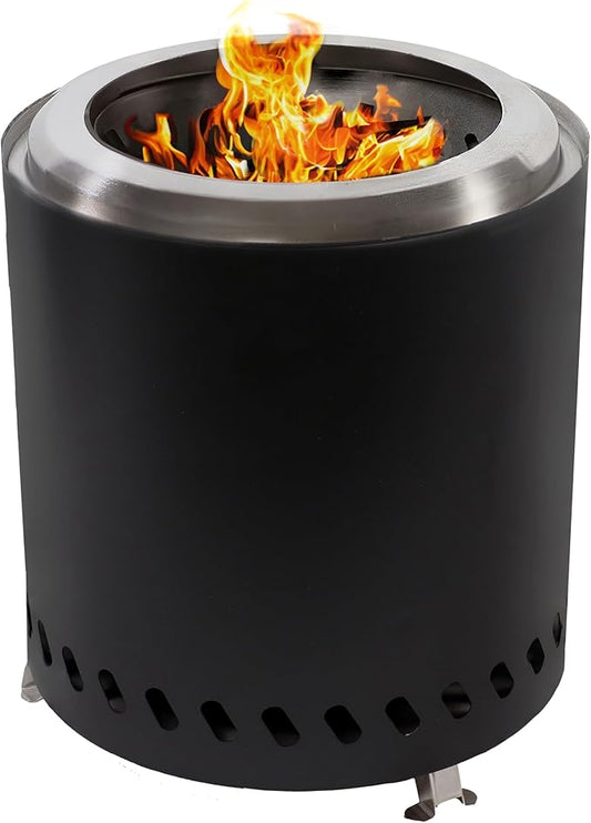 Sunnydaze Tabletop Smokeless Fire Pit with Foldable Legs, Storage Bag, and Poker - Pellet or Wood Burning Portable Fire Pit for Camping- 9.75-Inch H - Black