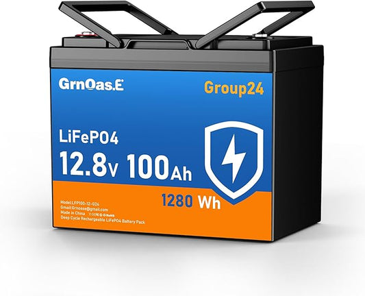 12V 100Ah LiFePO4 Lithium Battery, Group 24 Max Deep Cycle Battery with Low-Temp Cut Off Protection, Built-in 100A BMS, 1280Wh Rechargeable for Solar, Home Energy Storage, RVs, Marine Use（1Pack）