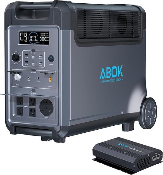 Portable Power Station with 500W Alternator Charger, 3840Wh LiFePO4 Battery, 3600W Electric Solar Generator for Garage, Home, Off-Grid Living, Camping, RVs, Outdoor Adventures, Power Outages